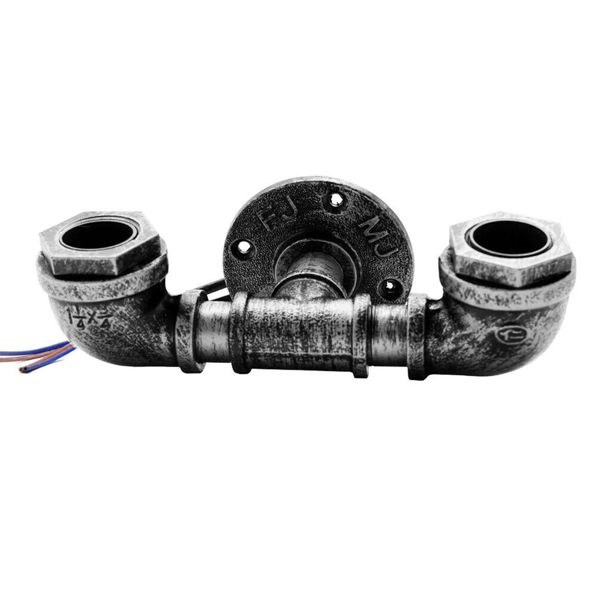 Brushed silver vintage industrial pipe wall light with double heads and adjustable metal construction for indoor use