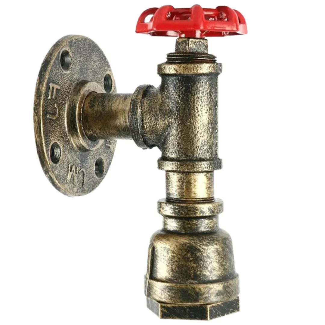Brushed copper industrial retro lamp wall sconce with water pipe design and wheel detail, vintage style lighting fixture