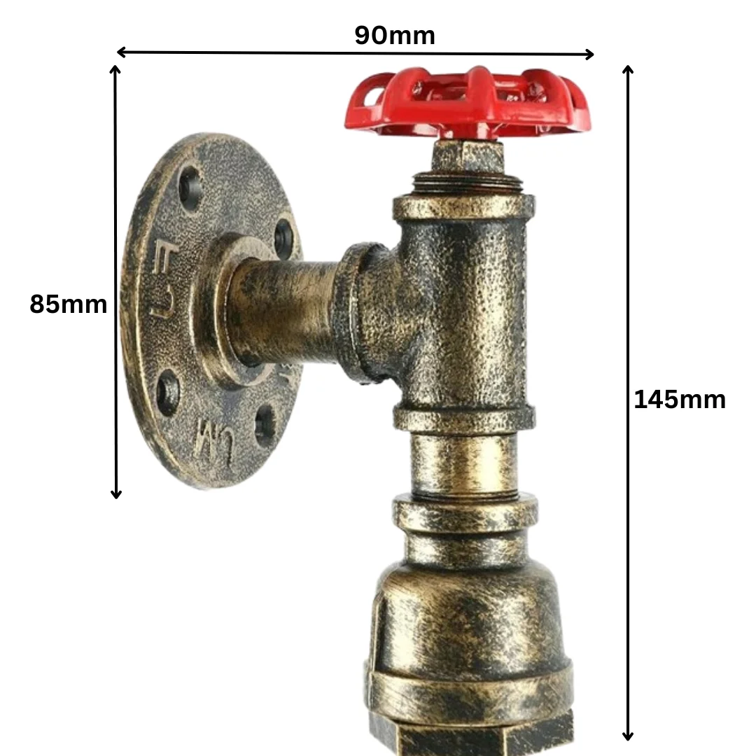 Brushed copper sconce wall light with vintage water pipe design and industrial retro style, mounted on white wall