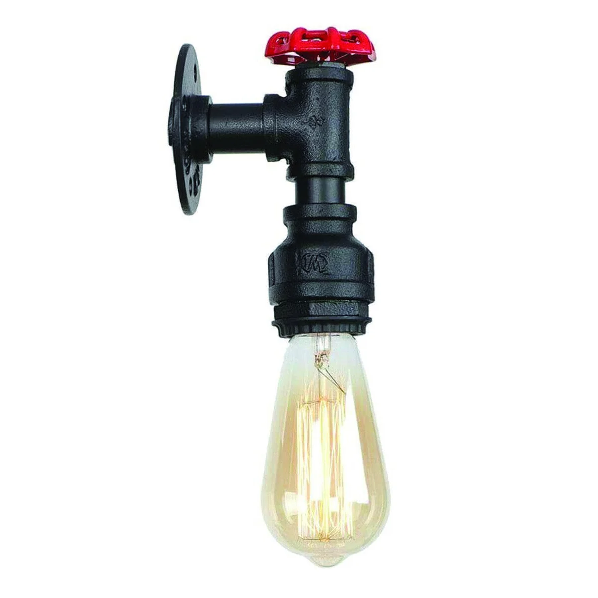Black metal vintage waterpipe wall sconce, classic retro wall light with industrial steampunk design, ideal for dining rooms.