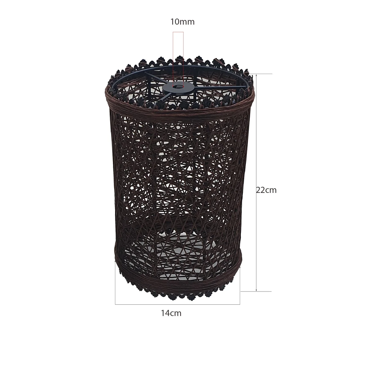 Brown rattan pendant light shade with metal frame and 95cm black PVC cable, suitable for E27 bulbs