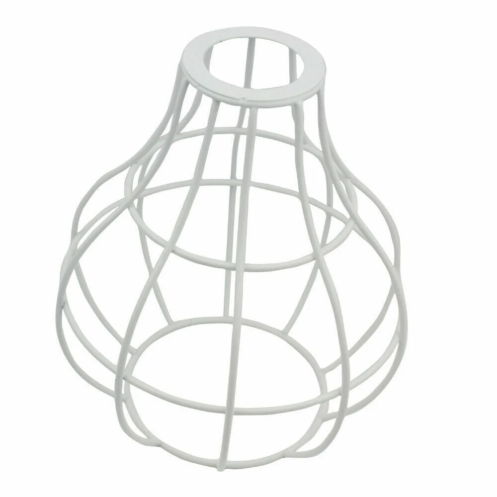 White wire cage lamp in rustic vase shape with industrial vintage style, made of iron for home or cafe decor
