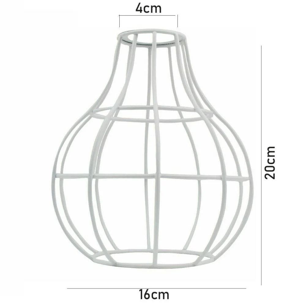 White iron wire cage pendant lamp with vase shape, showcasing vintage style lighting for home or cafe decor