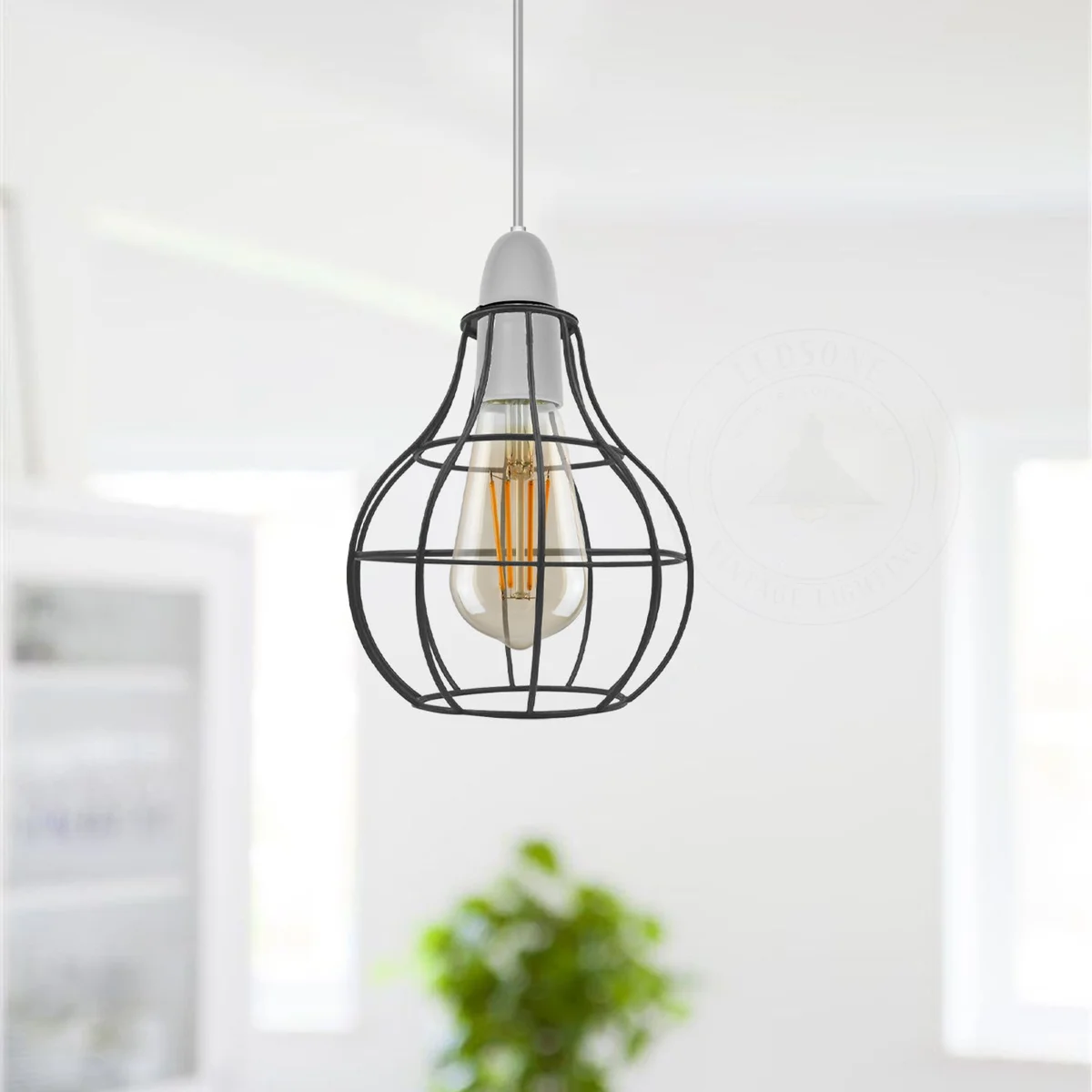 Brushed copper metal cage pendant lampshade in vase shape with open frame, 20cm high and 16cm wide, modern style