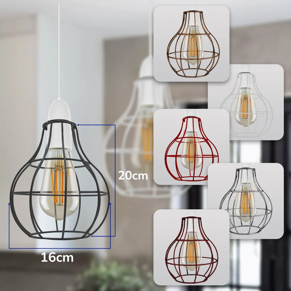 Modern industrial metal vase cage ceiling pendant easy fit lampshade in brushed copper with open frame design, 16x20 cm size