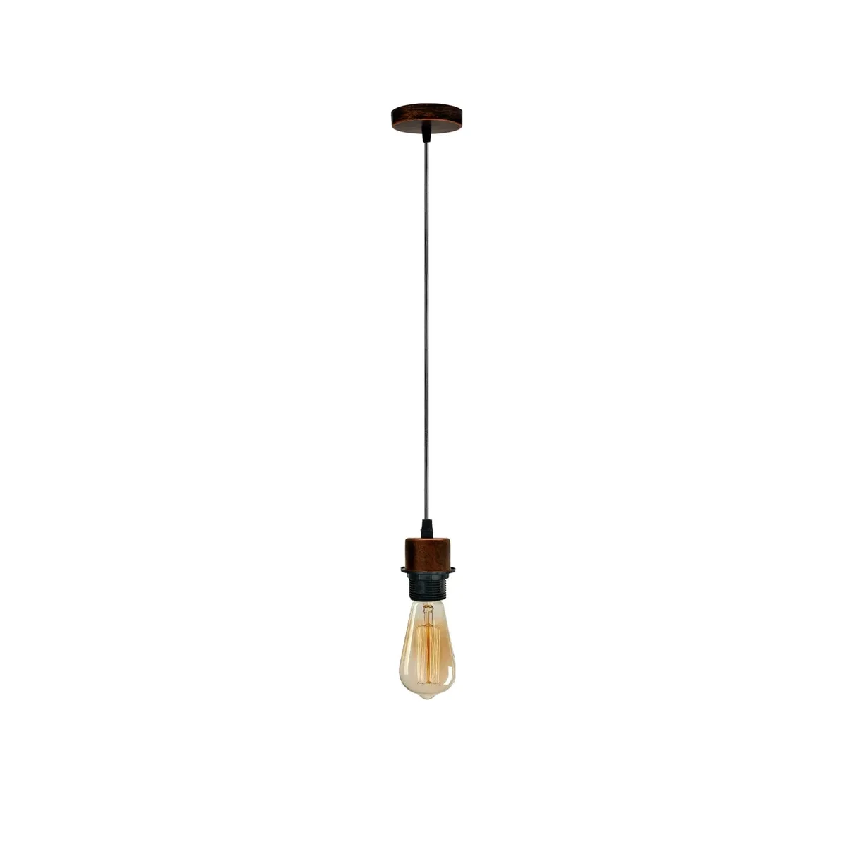 Rustic pendant light with metal holder, 95cm PVC cable, and vintage style E27 lamp holder hanging from ceiling rose