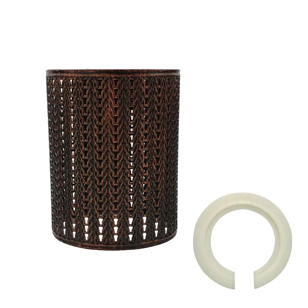 Rustic red industrial metal ceiling lampshade with open drum wire cage design and sturdy metal construction