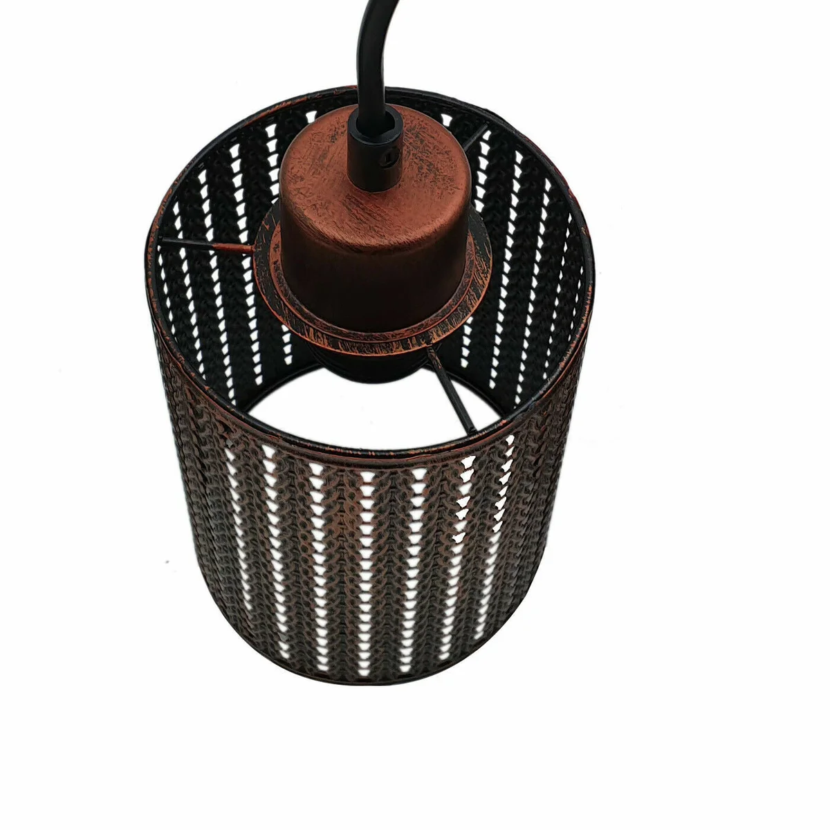 Rustic red industrial metal wire cage pendant lampshade with drum shape, easy fit for ceiling light sockets, indoor use