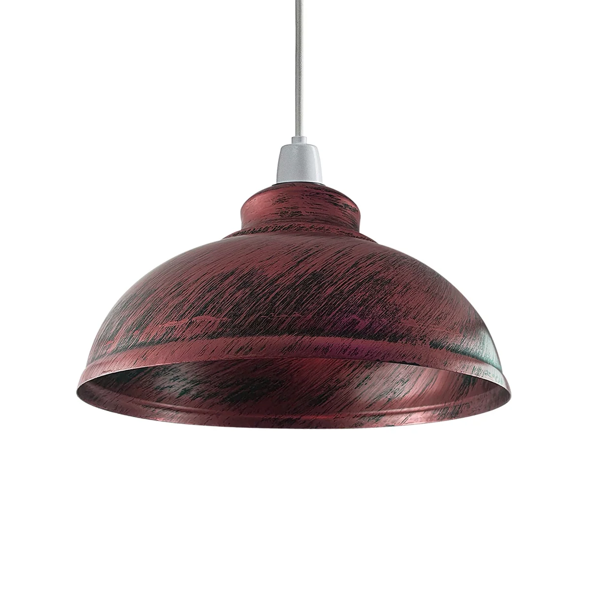 Rustic red vintage industrial pendant lampshade with curvy metal dome and E27 fitting for focused downward lighting