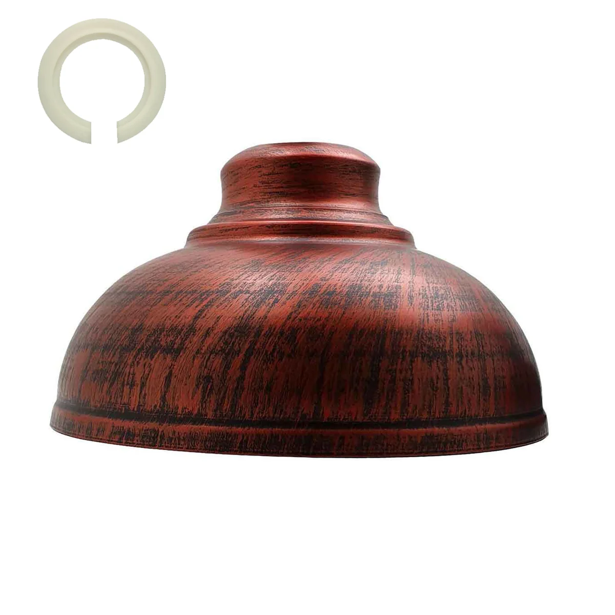 Rustic red lampshade with vintage industrial curvy metal design, 29cm diameter, E27 fitting for pendant lighting