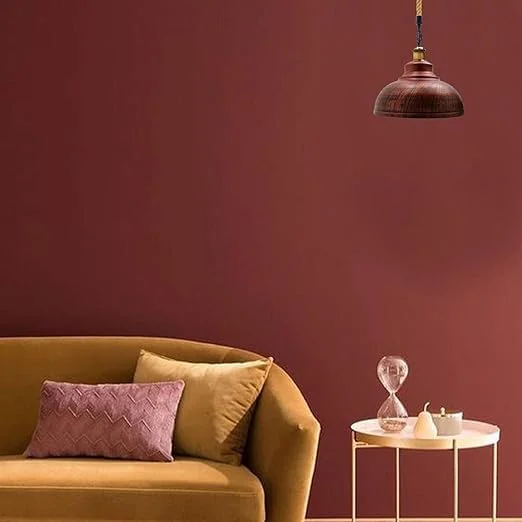 Rustic red vintage industrial metal easy fit pendant shade with curvy dome shape and E27 fitting on white background
