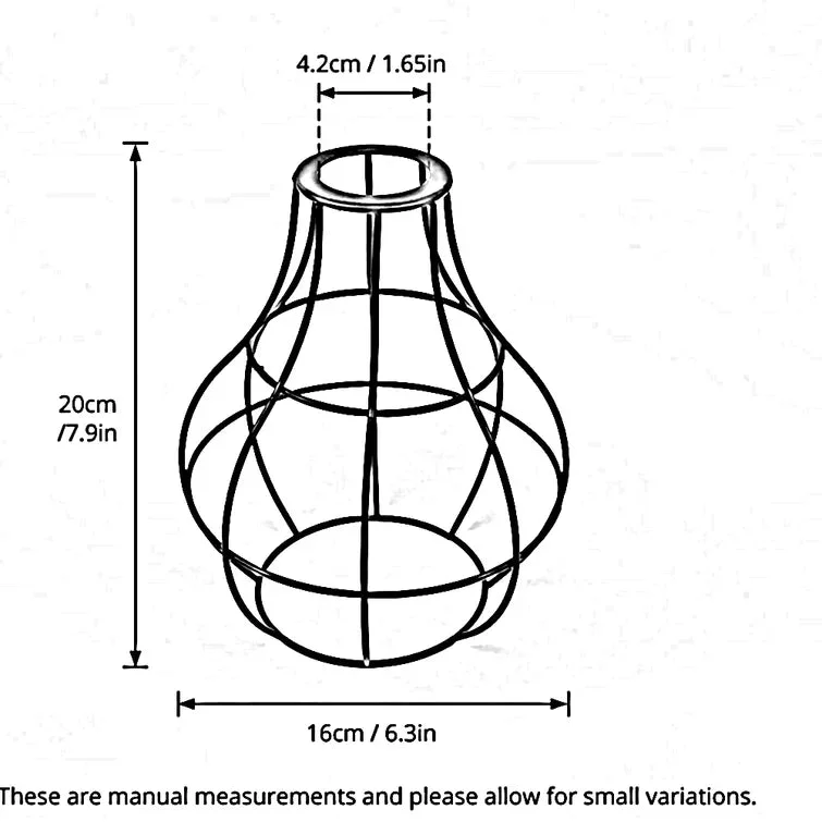 Red iron decorative vase shaped wire cage pendant lamp shade with industrial rustic design on white background