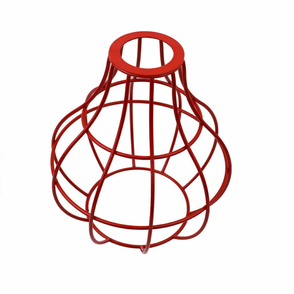 Red industrial-style vase wire cage lighting made of iron with a rustic finish, shown without pendant or bulb.
