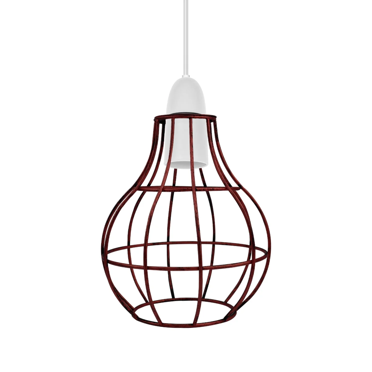 Red wire cage vase pendant light shade in industrial style made of iron with a reducer plate, no bulb included