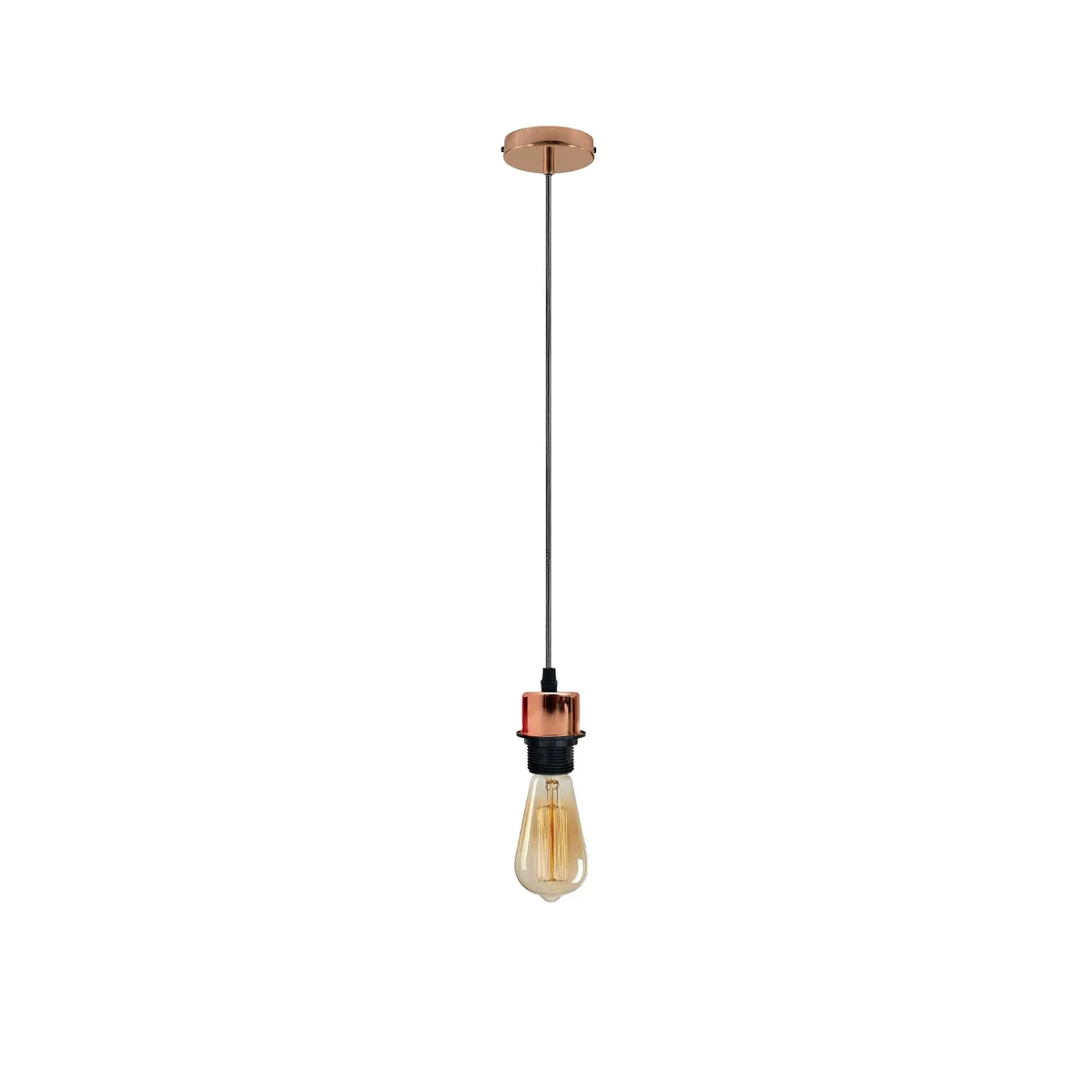 Rose gold vintage indoor hanging light with E27 lamp holder and adjustable 95cm PVC cable, shown installed on ceiling