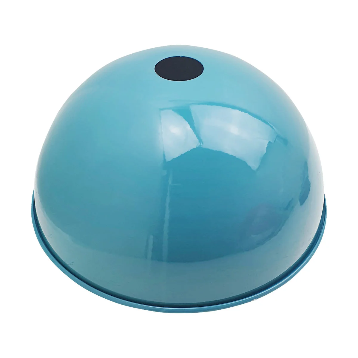 Light blue retro style pendant light with dome shape and brushed nickel finish, angled base for sloped ceilings