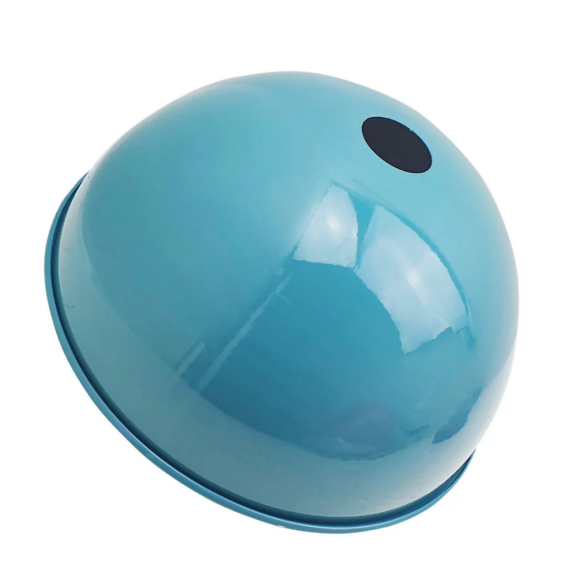 Light blue modern dome pendant light with brushed nickel finish and angled base for sloped ceilings, 30cm diameter
