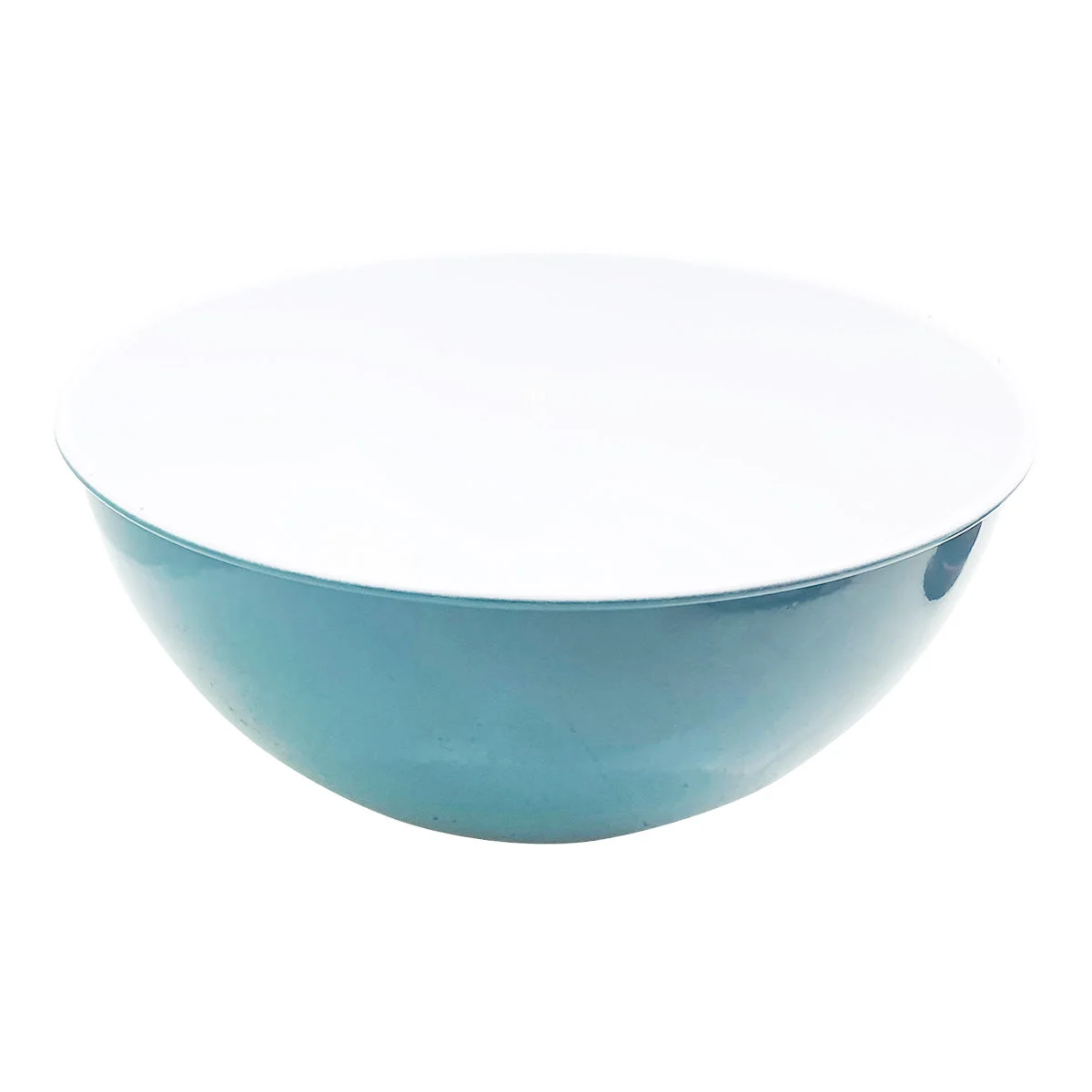 Light blue ceiling pendant with sleek dome shape and brushed nickel finish, angled for sloped ceilings, 30cm diameter