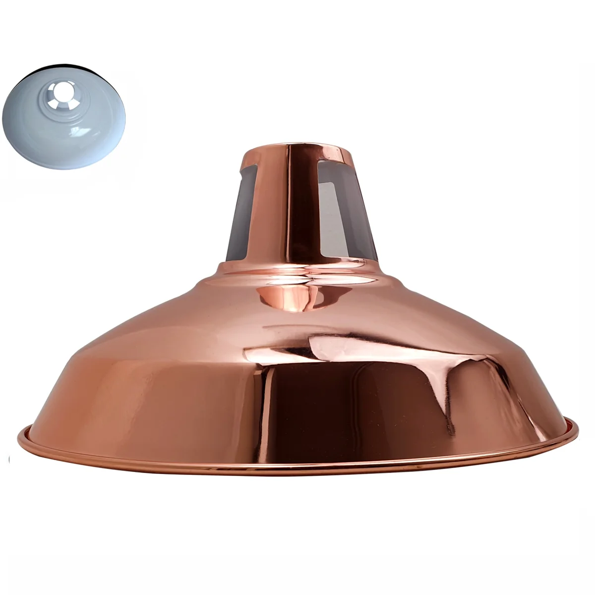 Rose gold metal barn slotted lamp shade with vintage design, 30cm diameter, suitable for ceiling pendant lights