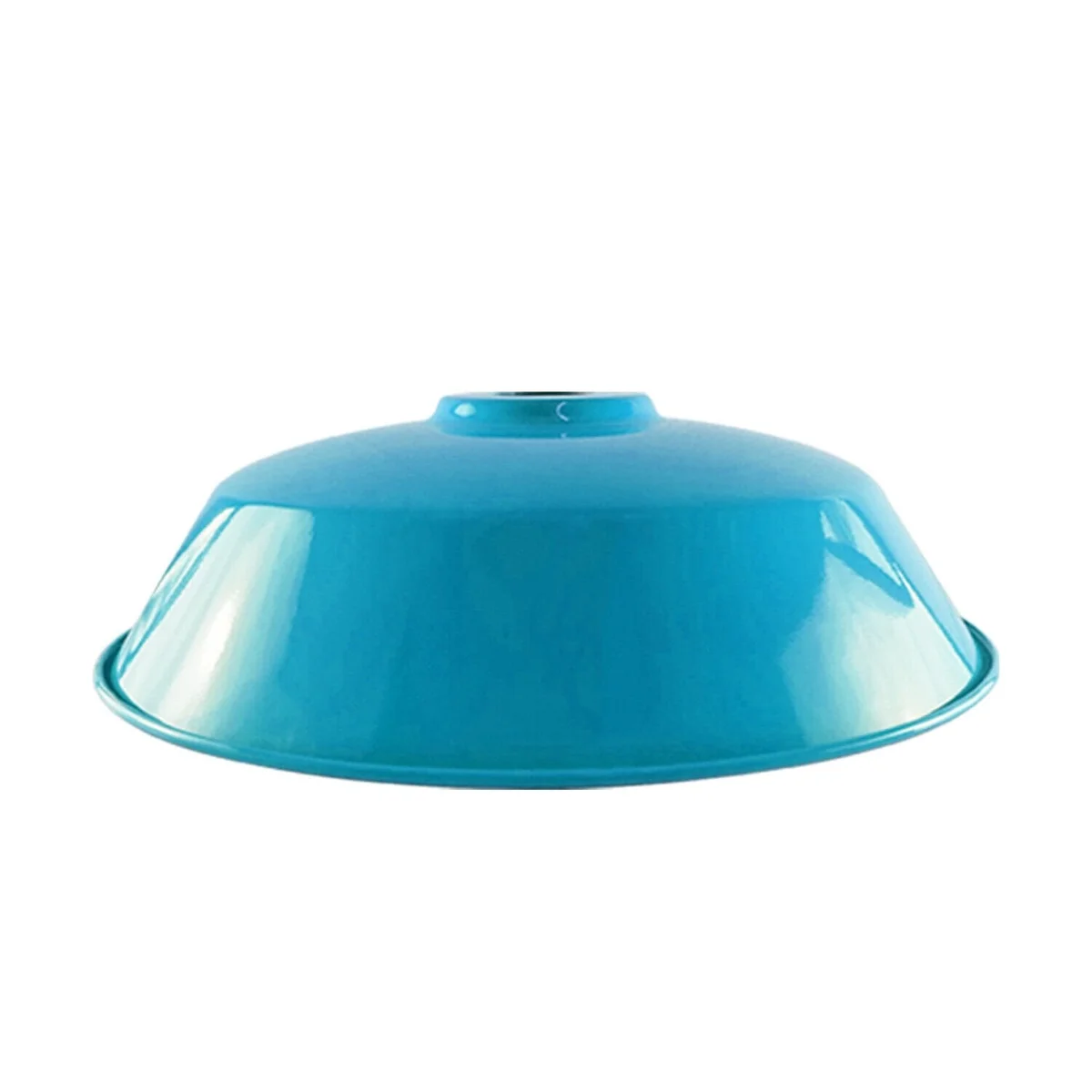 Glossy light blue metal ceiling light shade with curved design, 36cm diameter, industrial style pendant shade