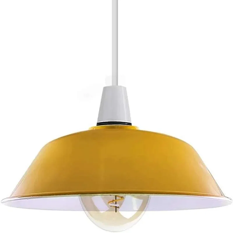 Yellow industrial style light shade made of curved metal with a glossy finish, 36cm diameter ceiling pendant shade