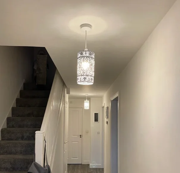 Brushed copper industrial ceiling lampshade with drum metal wire cage and reducer plate for easy fit installation