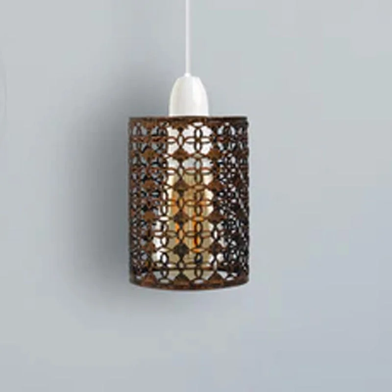Retro copper lampshade with brushed metal finish and drum shape, easy fit for ceiling pendant light fixtures