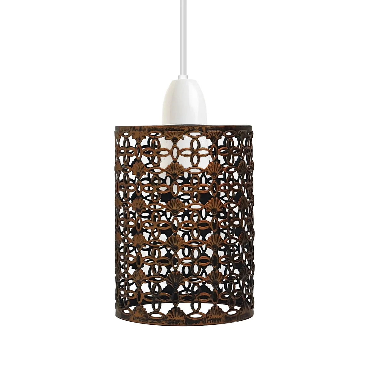 Brushed copper retro style lightcage drum lampshade with metal frame, easy fit, industrial finish, 14cm holder hole