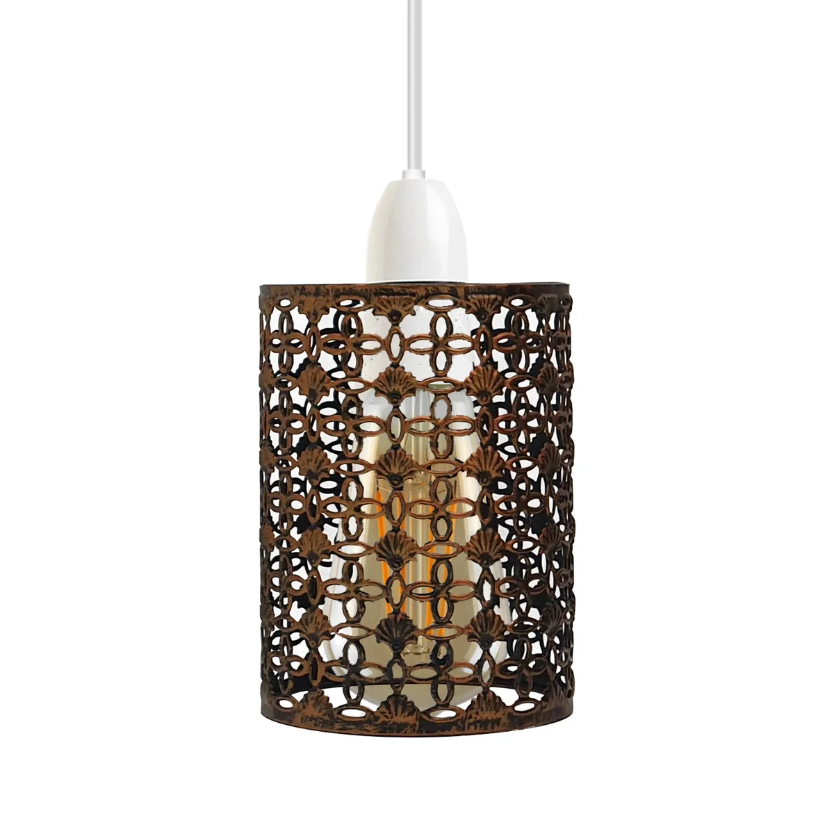 Retro copper lampshade with brushed metal finish and industrial drum design, easy fit for ceiling pendant light