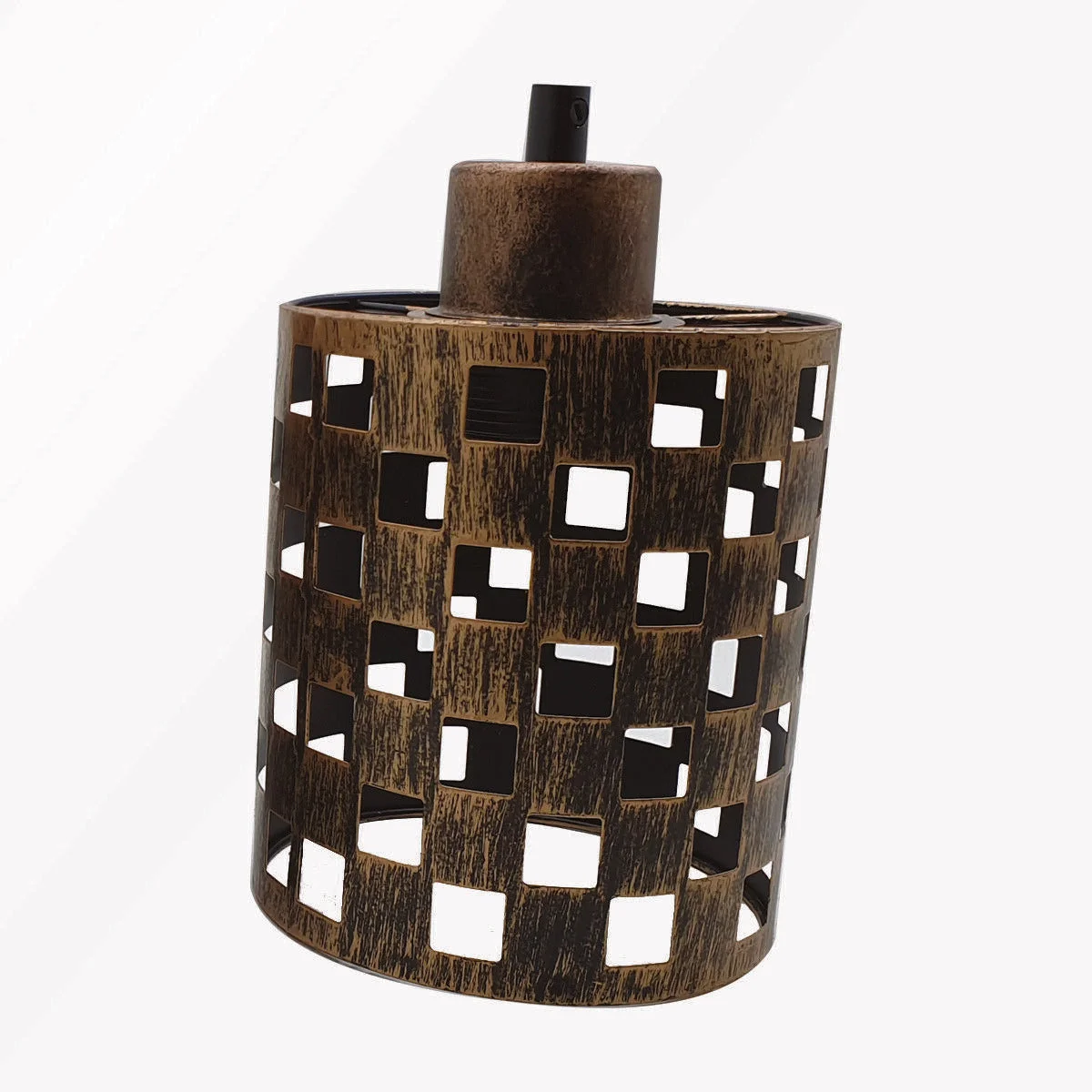 Black metal wire drum cage lampshade showcasing modern industrial pendant design with open frame and easy-fit installation features