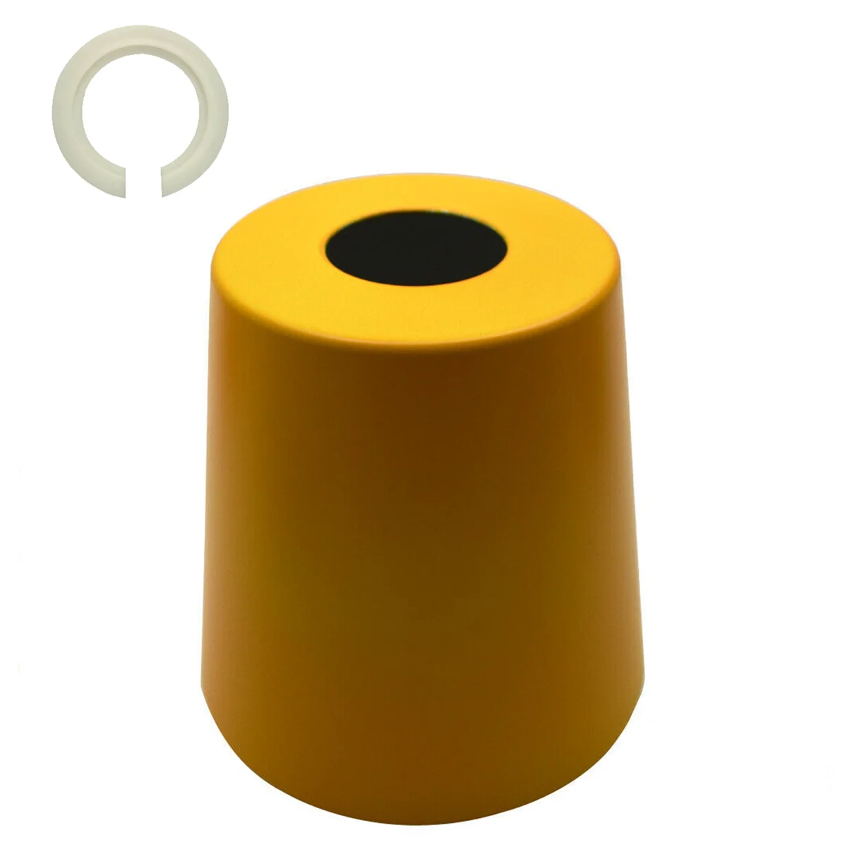 Modern yellow metal pendant light shade shaped like a mug, easy-fit E27 base, compact 15x13 cm design