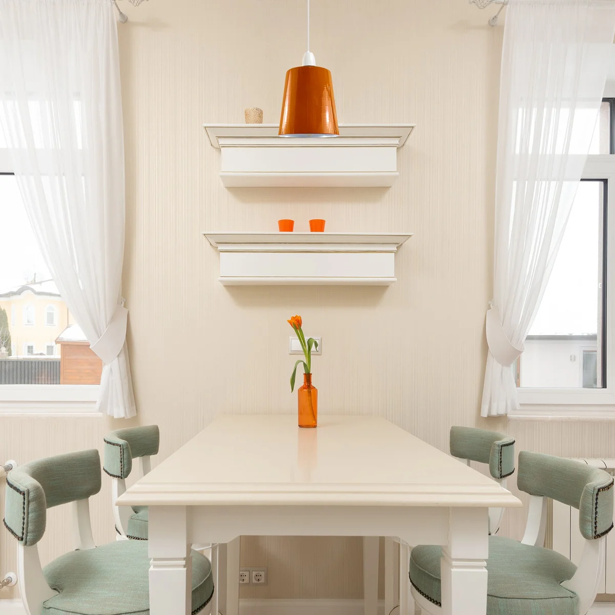 Orange vintage style lampshade made of metal, 13cm height, easy fit for E27 ceiling light sockets indoors