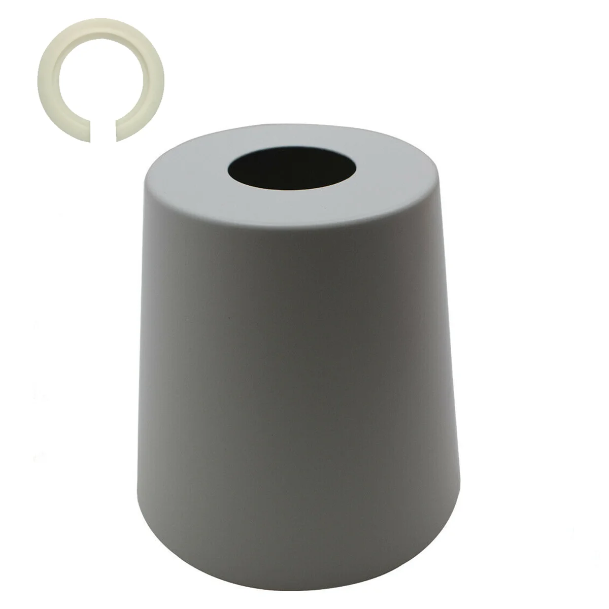Modern grey metal pendant lampshade with mug shape and ash finish, 15cm diameter.