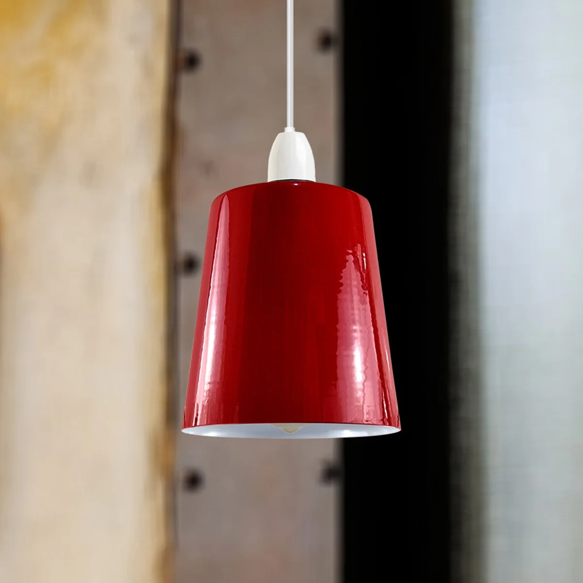 Matt black modern mug pendant easy fit light shade with E27 fitting, shown against a white background