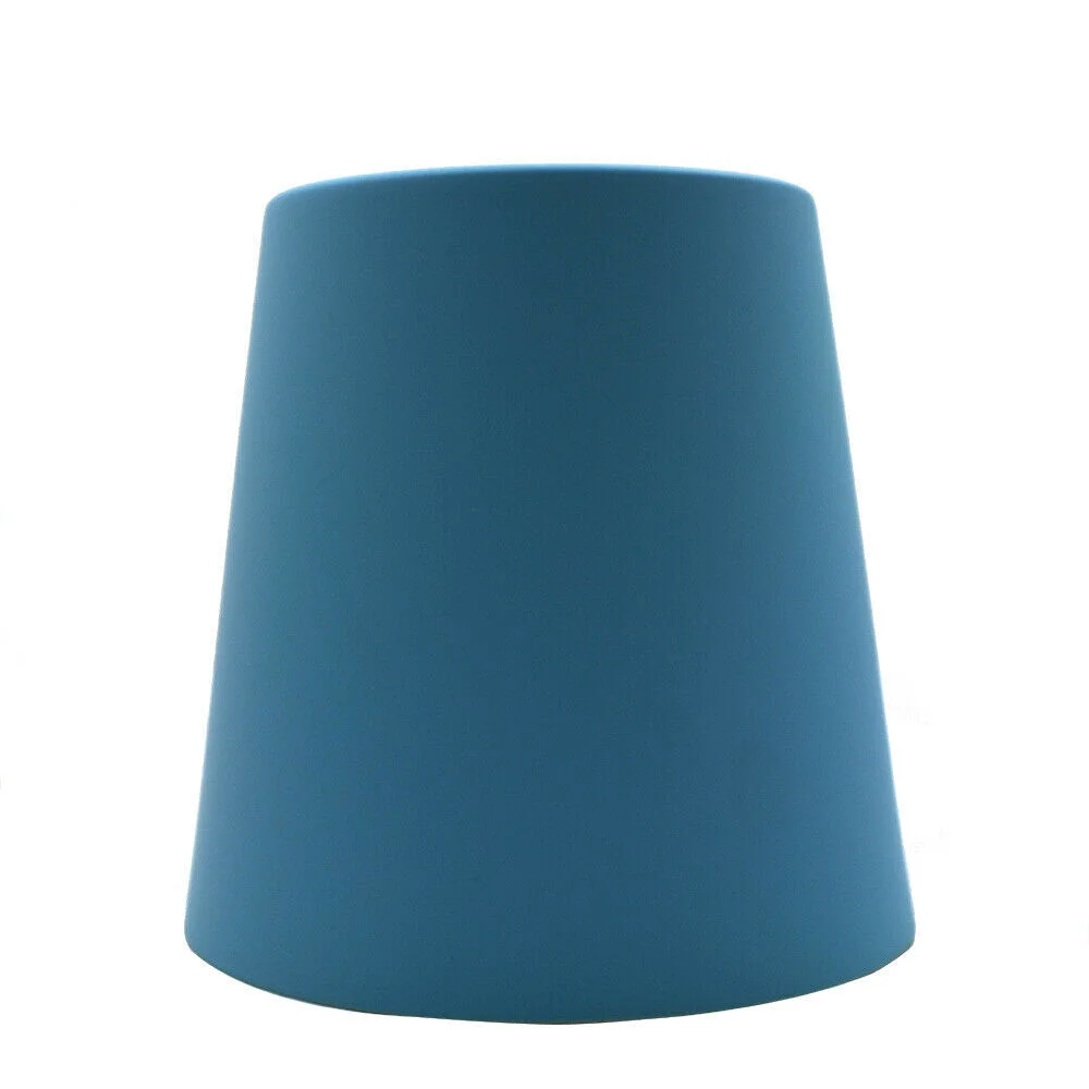 Modern blue metal lampshade with easy fit design, white interior, and industrial style paint finish for ceiling pendant light