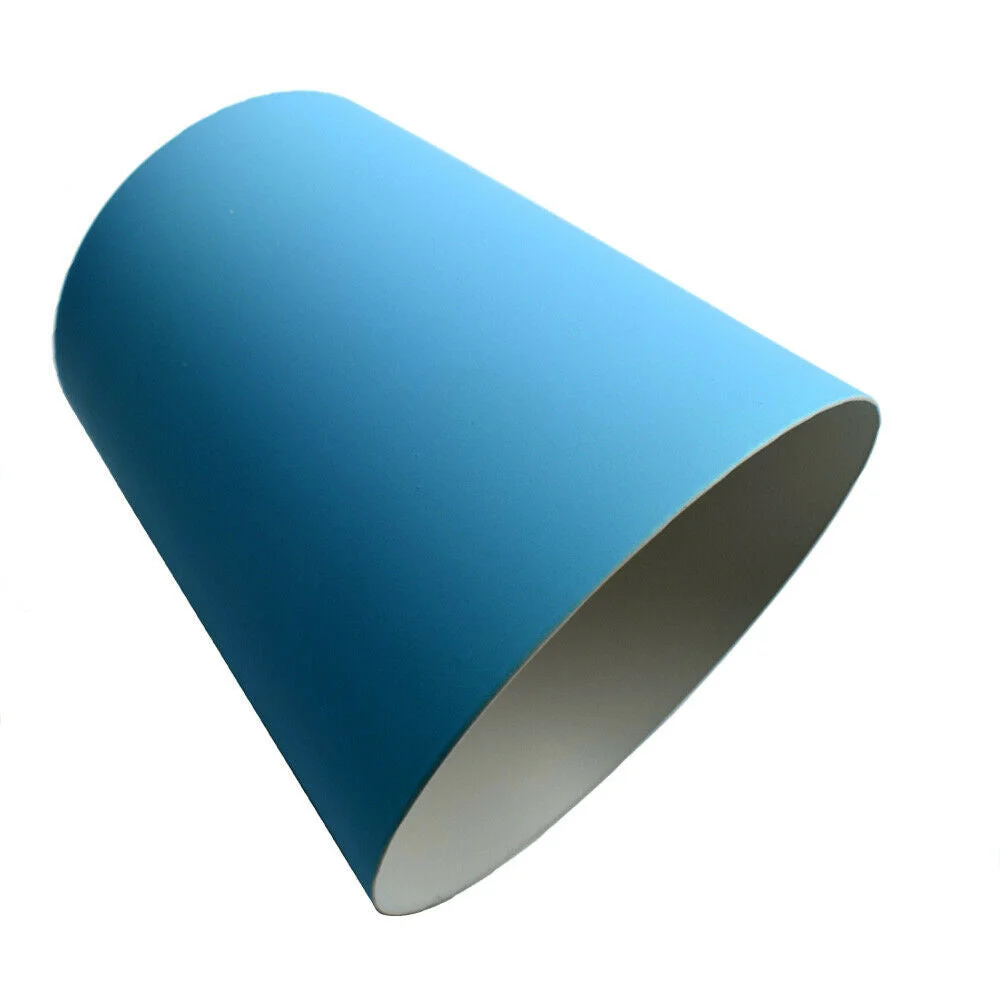 Blue metal modern ceiling lampshade with white interior, easy fit design, 150mm diameter, industrial style finish