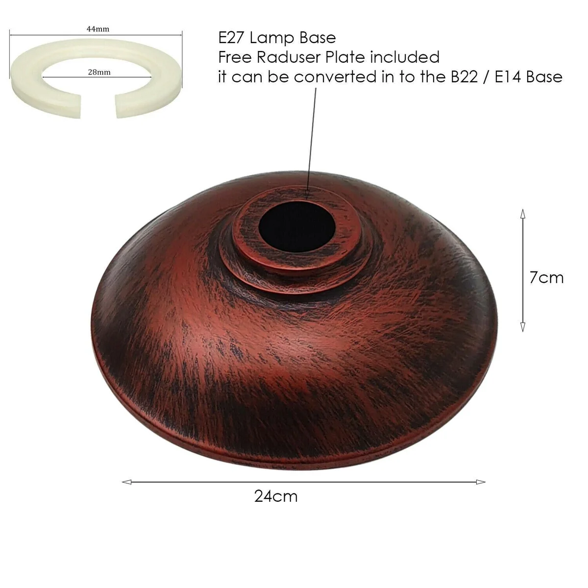 Brushed silver industrial style lamp shade pendant with half round metal design and 24cm width for ceiling E27 fitting