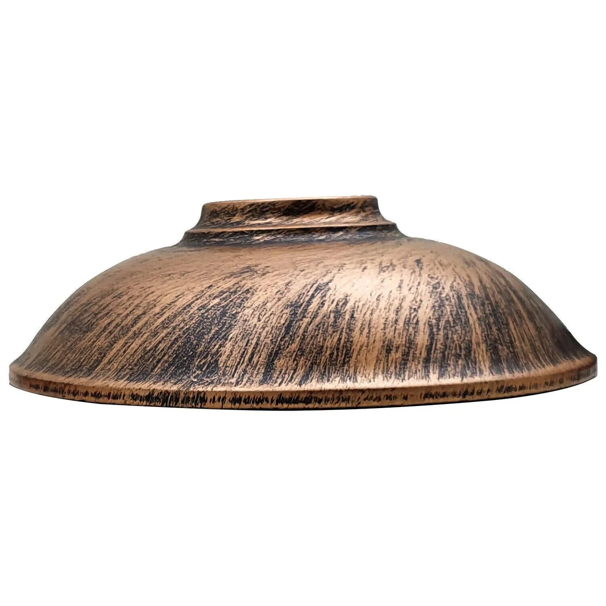 Brushed copper metal pendant light shade with half-round shape and industrial style, 24cm wide, ceiling fitting E27 bulb