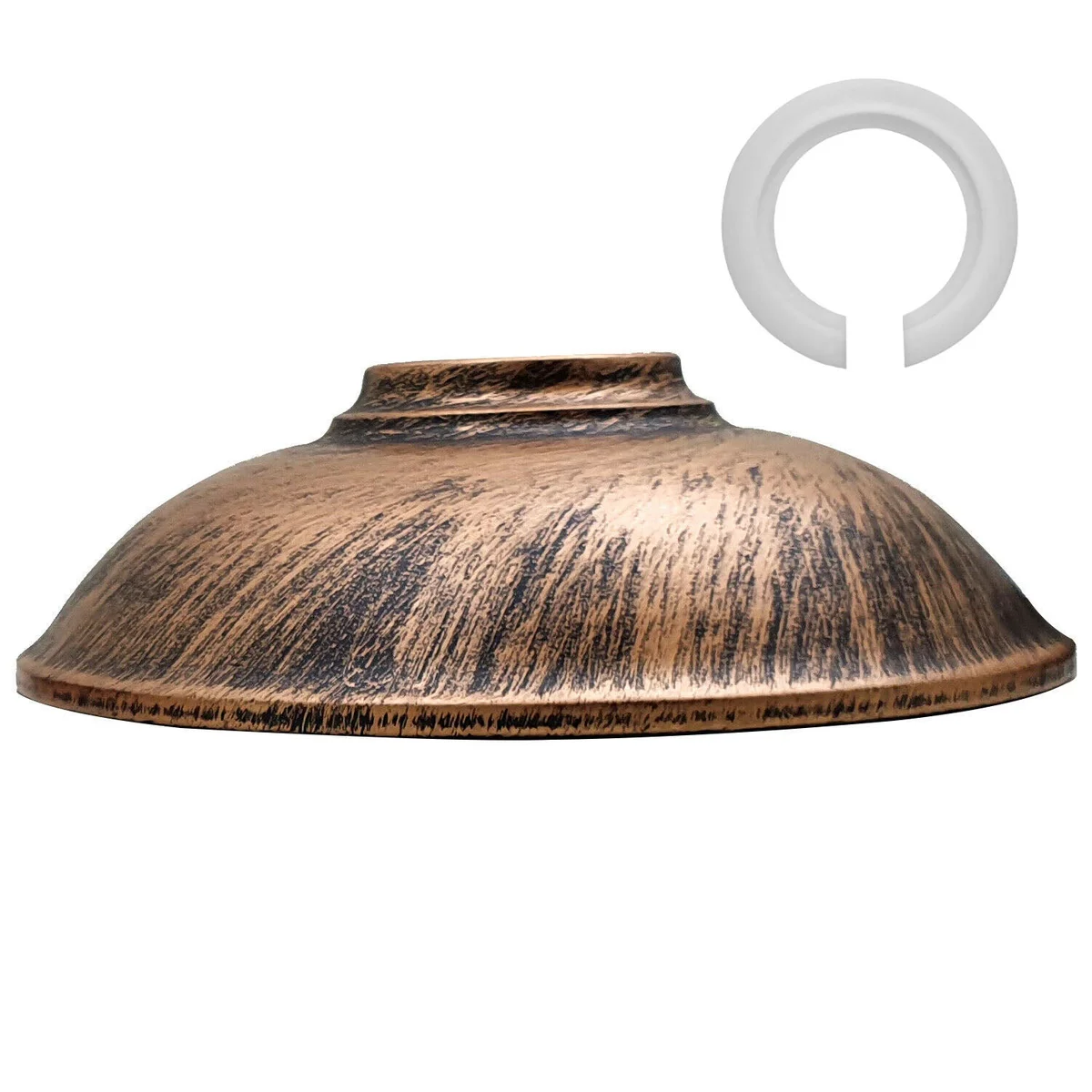 Brushed copper ceiling light shade with industrial half-round design and concrete effect finish, easy to fit without wiring
