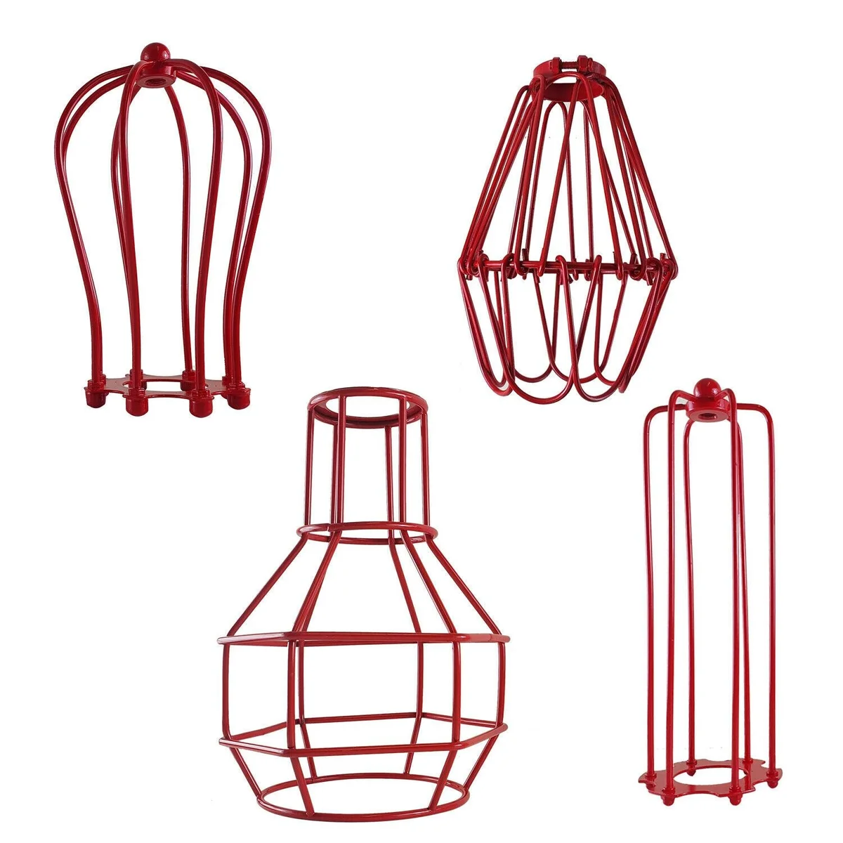 Red vintage industrial ceiling lampshade with metal wire cage design, easy fit for E27 bulb, bold retro style