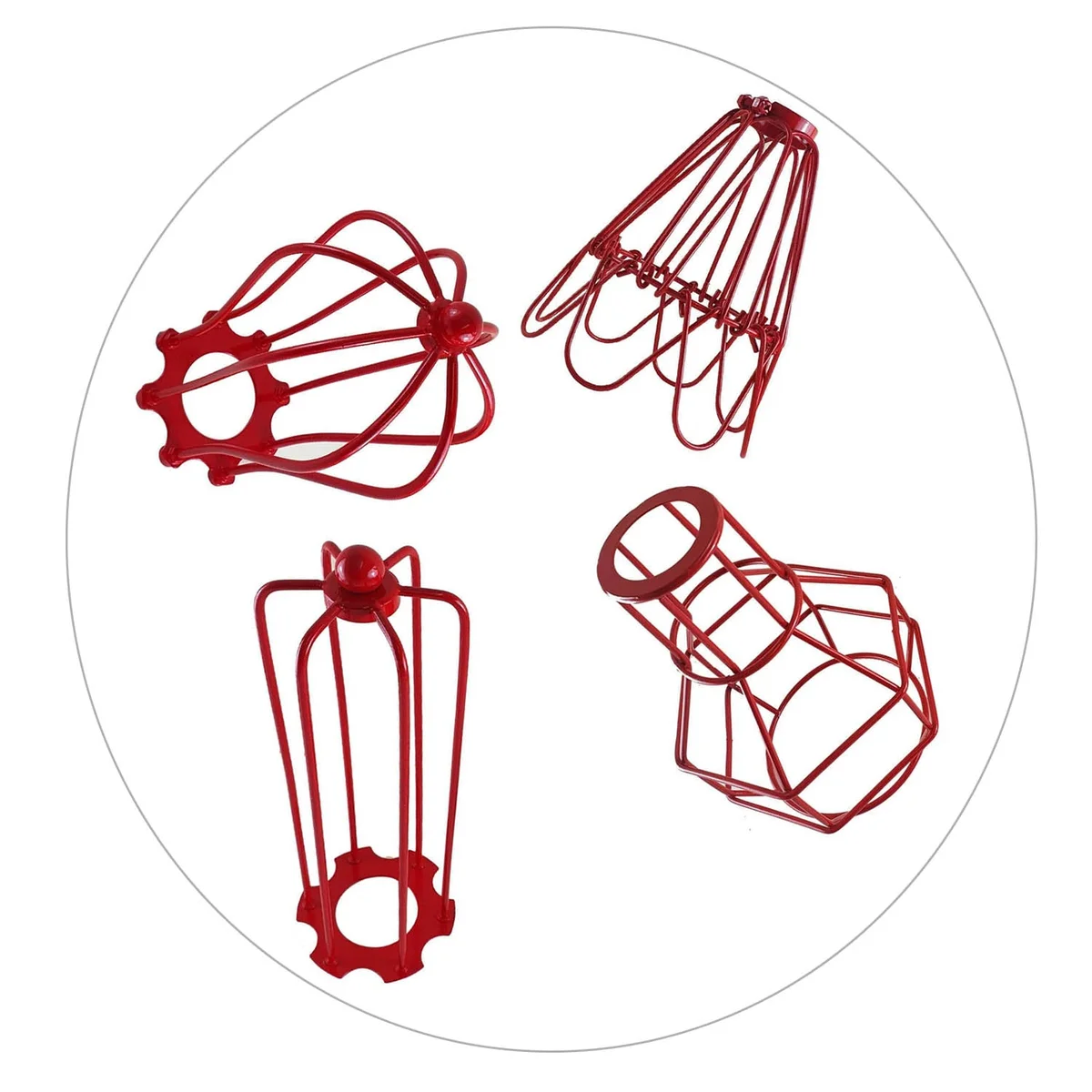 Red vintage industrial metal wire cage lampshade with easy fit design, E27 bulb compatible shade in bold red color