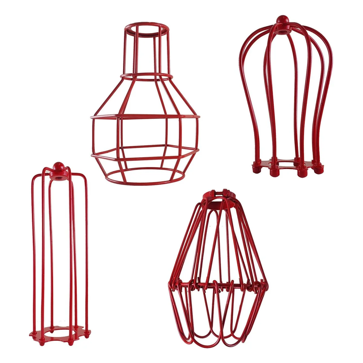 Red metal wire cage lampshade with industrial design, easy fit ceiling mount, bold vintage style in vibrant red finish