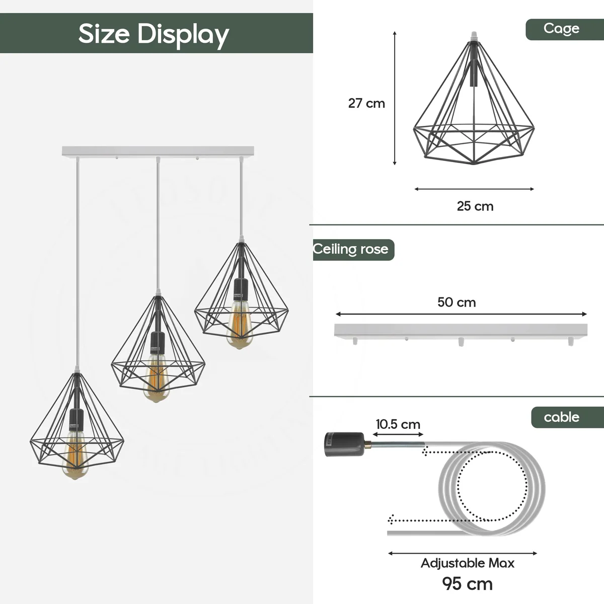 Red rectangle metal cage pendant lamp with vintage finish and E27 ceiling light fitting, hanging from black cable