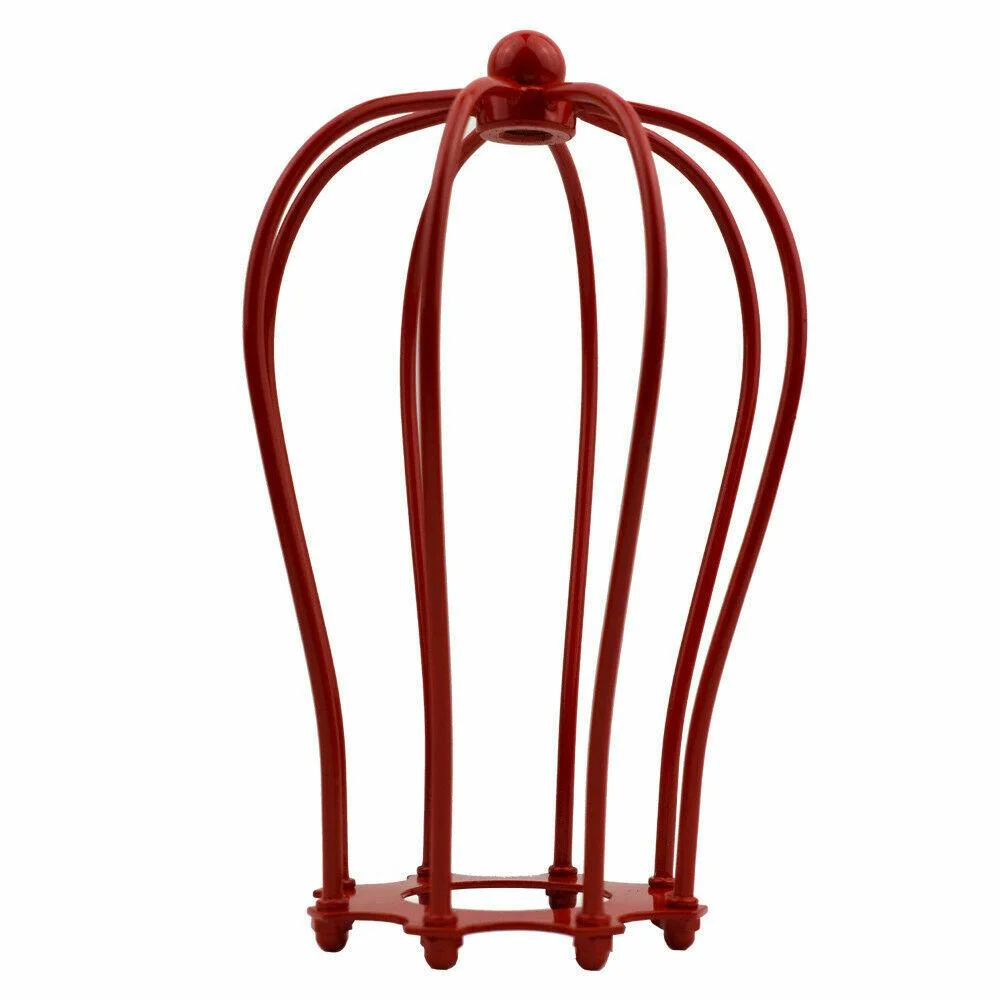 Red industrial pendant lampshade with vintage balloon wire cage design, metal construction, 18cm height, ceiling-mounted