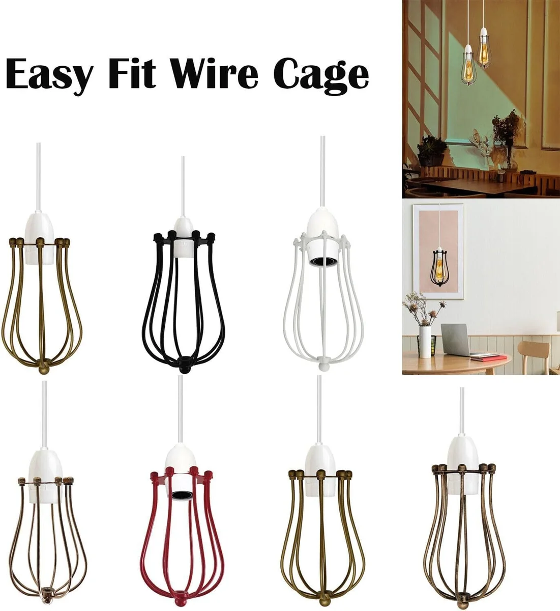 Red industrial pendant lampshade with vintage balloon wire cage design, metal construction, ceiling-mounted, red finish