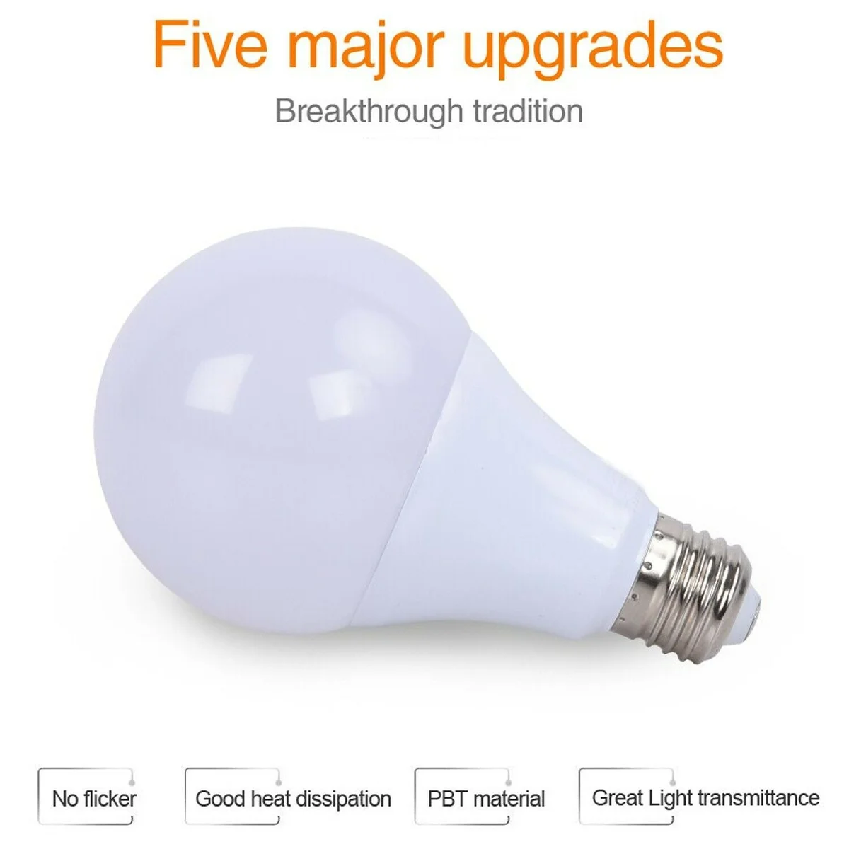 Pack of five A60 E27 cool white LED bulbs with 18W power and daylight 6000K color temperature