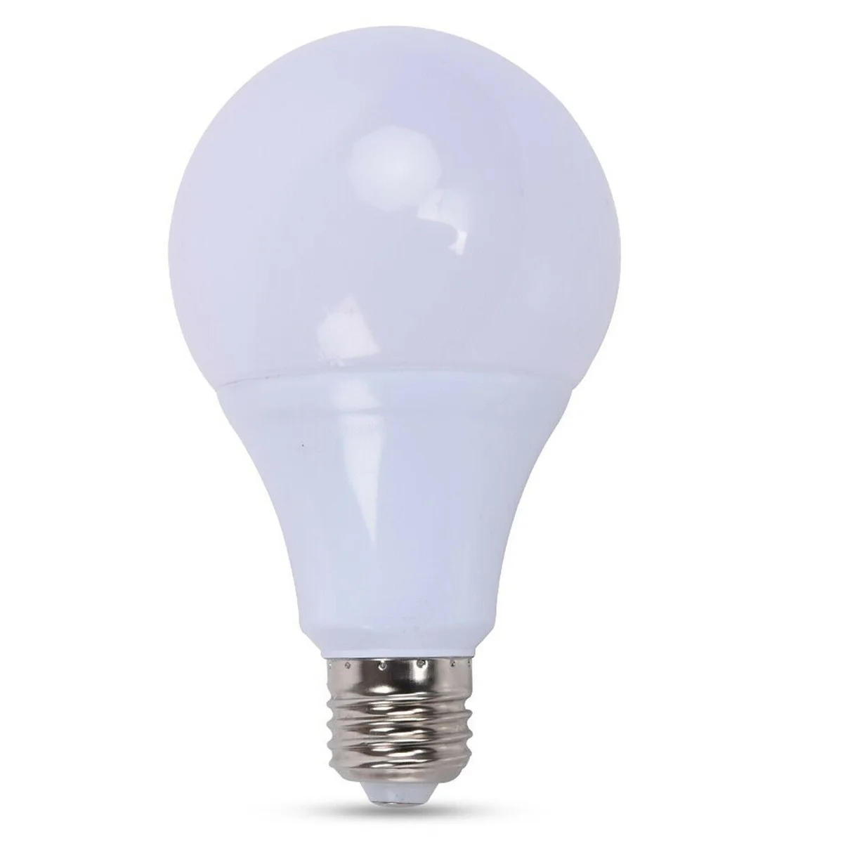 Five 18W LED light bulbs with A60 shape and E27 base, emitting cool daylight white light, arranged on a white background