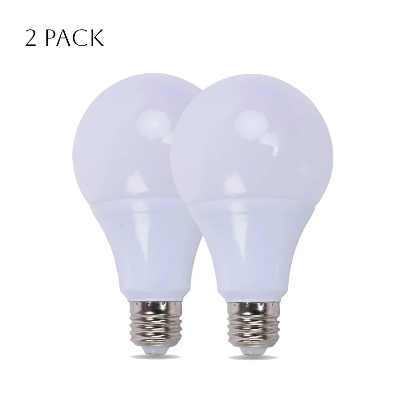 Pack of five LED E27 bulbs with A60 shape, emitting cool white daylight, suitable for home and office lighting