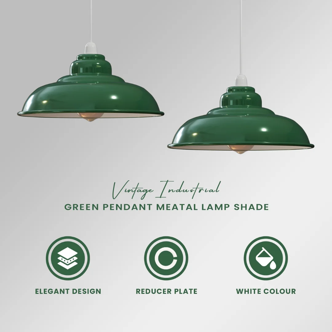 Black vintage industrial indoor hanging light shade with semi-curvy metal design and white interior finish