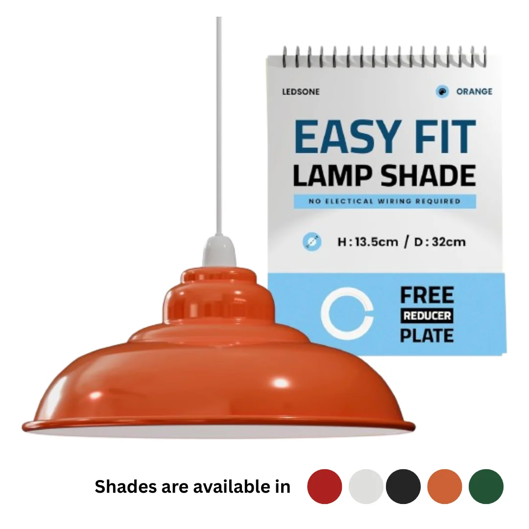 Industrial ceiling lamp shade with white inner ceiling shade and semi-curvy vintage metal design in black finish